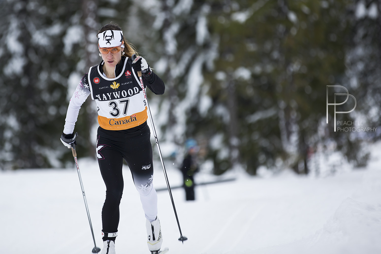 Amanda Ammar (Team Ninja) racing to third in the 10 k classic individual start on Dec. 15 in Rossland, B.C.  (Photo: Shelley Peachell/Peachell Photography, http://peachellphotography.com/)