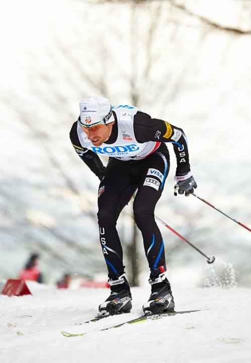 Andy Newell (US Ski Team) racing to the fifth-fastest qualifying time on Saturday at the World Cup in Asiago, Italy. Newell later crashed in his quarterfinal to finish 26th overall. (Photo: Fischer/Nordic Focus) 