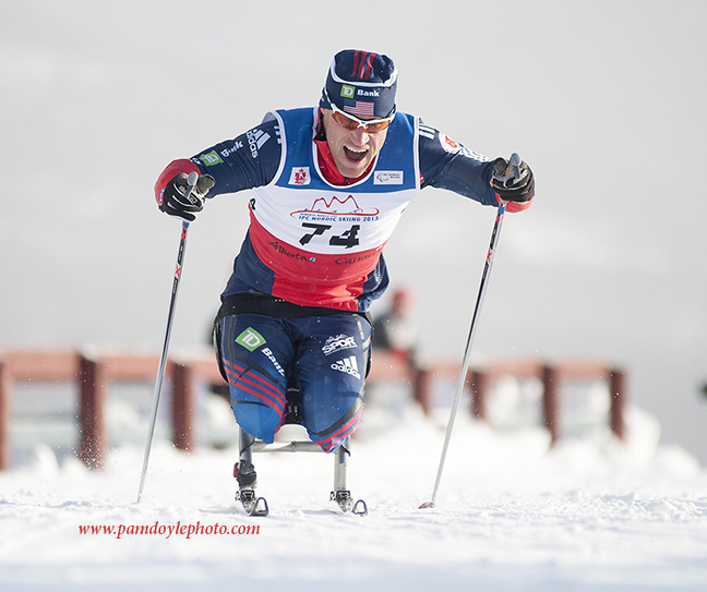Lt. Dan Cnossen (U.S. Paralympics) racing to 11th in Tuesday's sit-ski sprint at the IPC World Cup in Canmore, Alberta. (Photo: Pam Doyle)