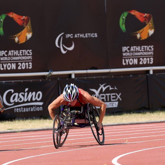 Tatyana McFadden racing at the 2013  IPC World Cup in Lyon where she won six gold medals.