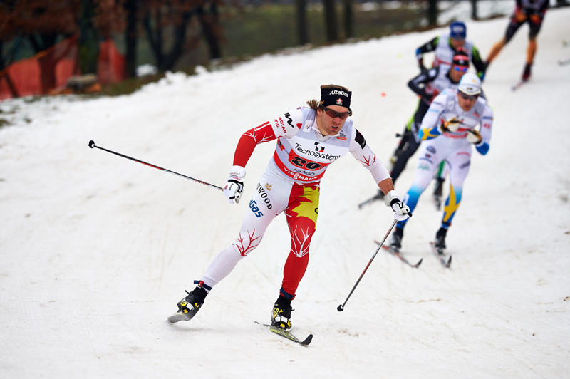 Devon Kershaw in the  classic team sprint semifinal at the World Cup in Asiago, Italy. Kershaw and his teammate, Alex Harvey, went on to place fifth for Canada I, a few places short of qualifying for the final. (Photo: Fischer/Nordic Focus)