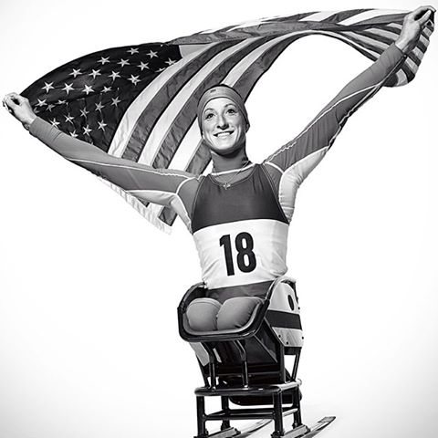 Tatayan McFadden shows off her new sit ski in a promotional photo from her sponsor BP.   https://www.facebook.com/BPTeamUSA