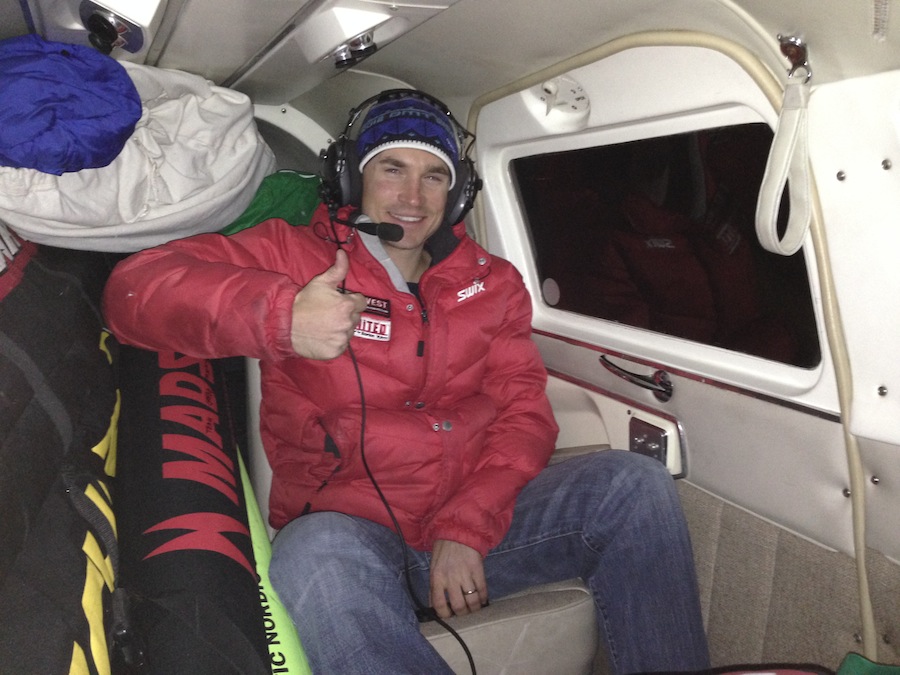 Matt Liebsch enjoying the view from their chartered flight from Oroville, Wash., to Bozeman, Mont., on Dec. 7.