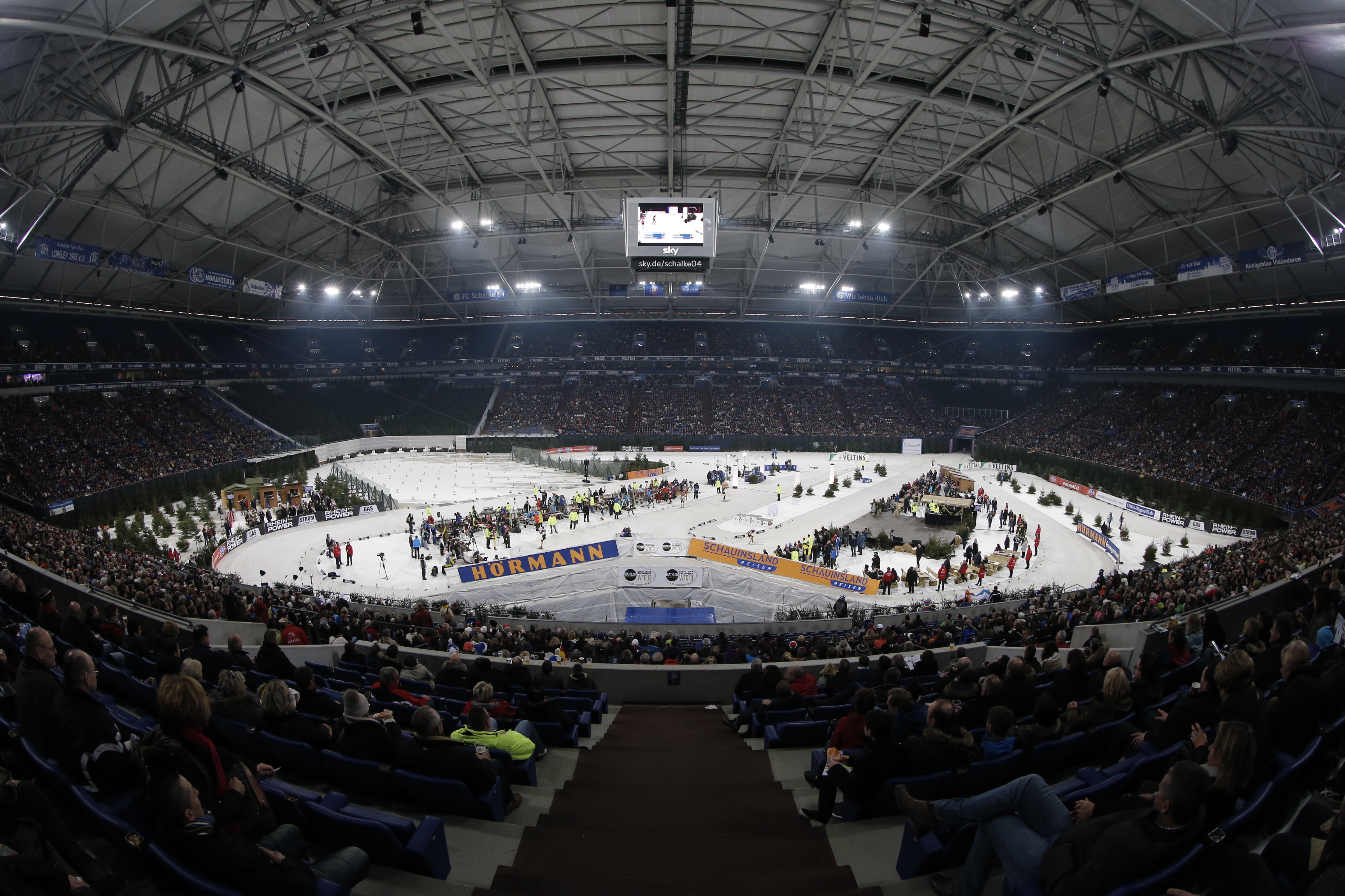 The Schalke soccer arena ready for biathlon action on Saturday. Photo: Karsten Rabas / Schalke World Team Challenge 13.