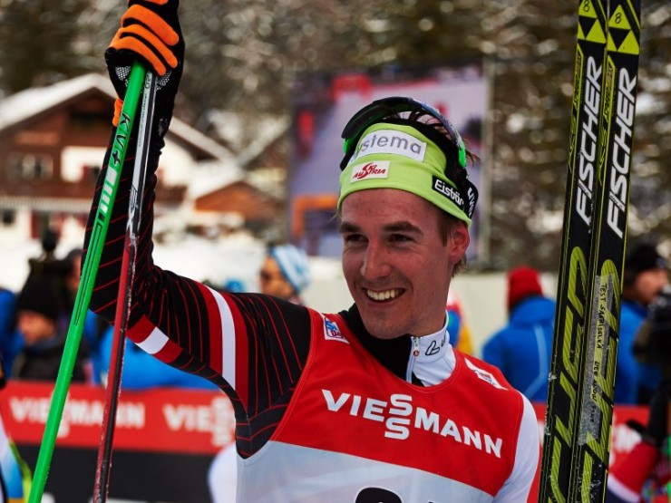 Duerr celebrates his strong race. Photo: Fischer/NordicFocus