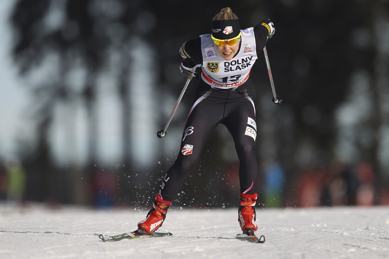 Sargent on her way to qualifying 15th at the World Cup skate sprint on Jan. 18 in Szklarska Poreba, Poland. She went on to finish 13th then notch a career-best distance result of ninth in the 10 k classic sprint the next day. (Photo: Fischer/NordicFocus)