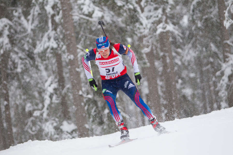 Russell Currier competing in a World Cup sprint in Antholz, Italy, in 2014. An Olympian in Sochi and a two-time sixth-place World Cup finisher, Currier had his worst season in years and was cut from the U.S. National Team. Paired with funding cuts to his home club, the Maine Winter Sports Center, Currier and his teammates are trying to pick up the pieces. (Photo: USBA/NordicFocus.com)