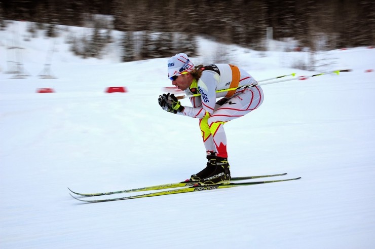 Graeme Killick (AWCA/NST) soaring to a 30 k skiathlon victory at 2014 Canadian Olympic Trials on Jan. 12 in Canmore, Alberta. (Photo: Angus Cockney)