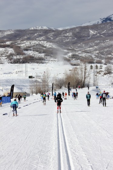 Athletes testing skis and doing pickups in the stadium at Soldier Hollow in Midway, Utah, where the U.S. Cross Country Championships will kick off with tomorrow's 10 and 15 k individual classic races.