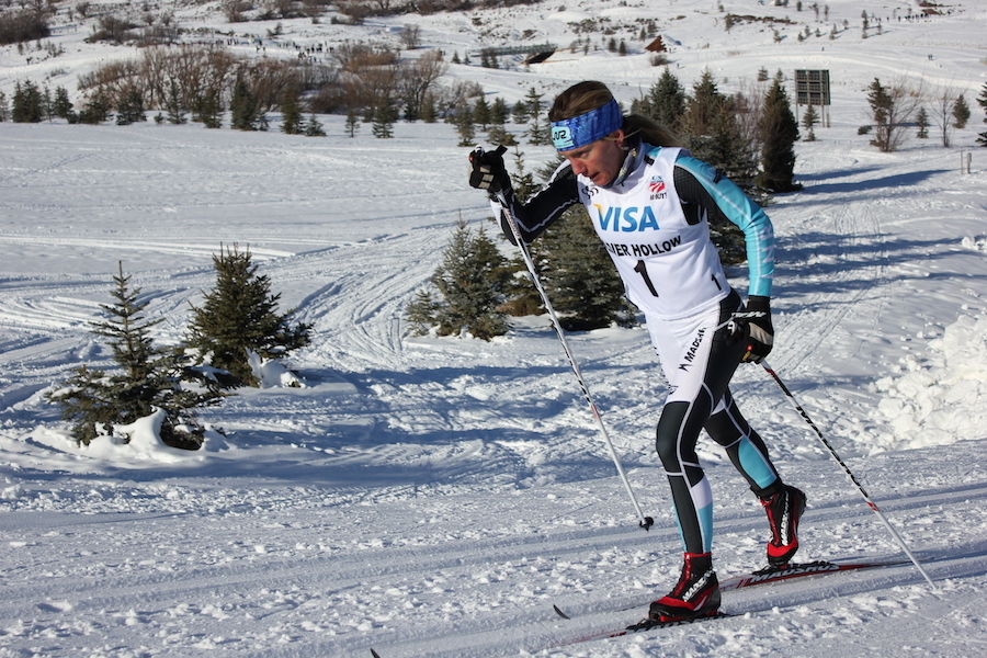 Caitlin Gregg (Team Gregg/Madshus) pushes up Hermod's Hill in the 10 k classic individual start at Soldier Hollow on Saturday. She placed second for her best classic result at nationals. 