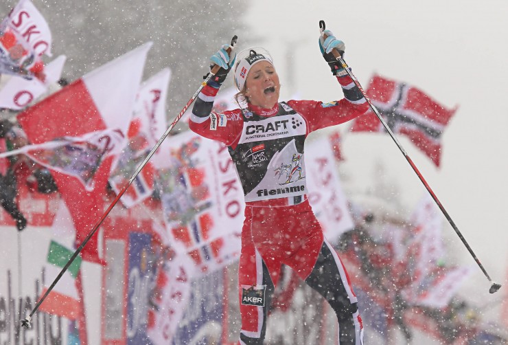 Johaug with little energy left for celebration. Photo: Fiemme Ski World Cup