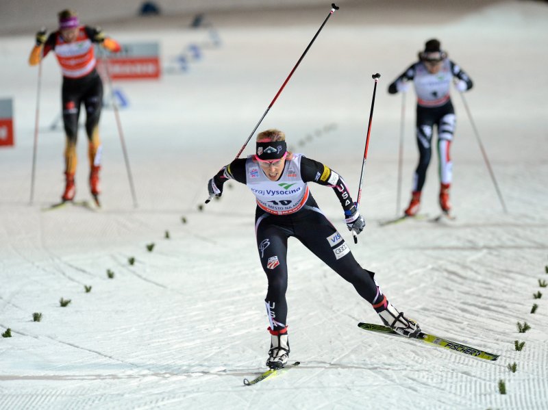 Kikkan Randall (USA) skiing to victory in Nove Mesto, Czech Republich. Photo: Fischer/NordicFocus