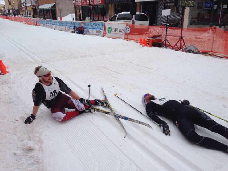 Doug DeBold (r) and Santi Ocariz after placing first and second, respectively, in the 42 k classic SISU Marathon on Jan. 11 in Ironwood, Minn. (Courtesy photo)