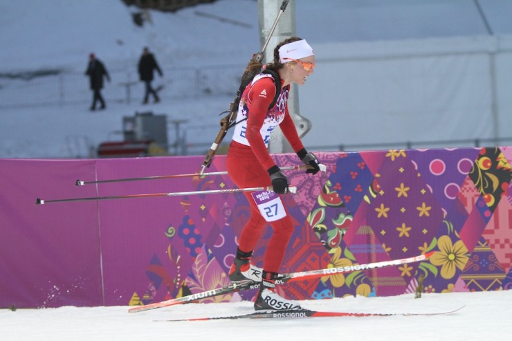 Selina Gasparin of Switzerland gimaced her way through a tough final loop to hang on to a silver medal.