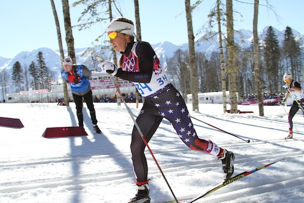 Holly Brooks early in the women's Olympic 15 k skiathlon.