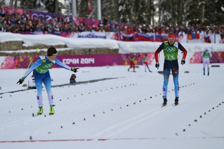 Jauhojärvi looks back at Kriukov at the finish.