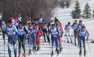Torin racing for the sun Valley Ski Education Foundation as a junior. He is in the right lane, competing in a Junior Olympic Qualifier at Soldier Hollow, Utah.