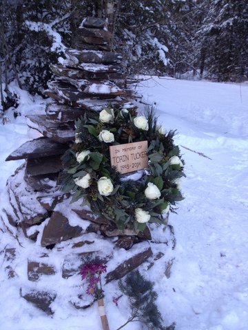 The cairn memorializing Torin on the trails of the Craftsbury Outdoor Center (Courtesy photo)