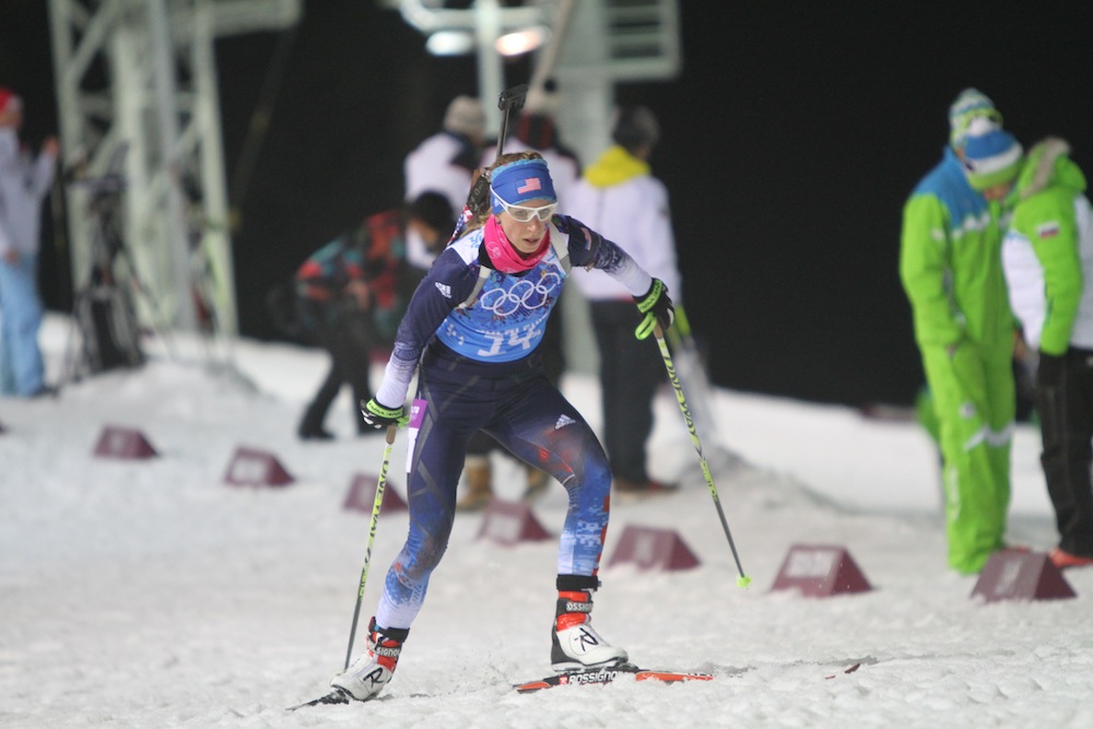 Annelies Cook anchoring the U.S. to an unprecedented seventh in the women's biathlon 4 x 6 k relay at the Olympics on Friday in Krasnaya Polyana, Russia. 