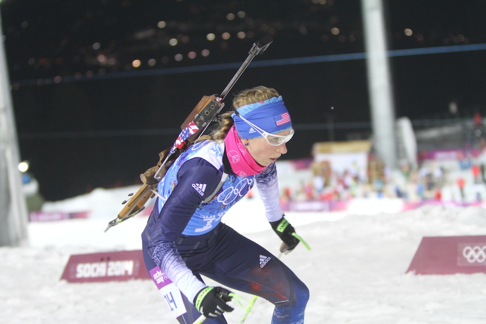 Annelies Cook anchoring the U.S. to an unprecedented seventh in the women's biathlon 4 x 6 k relay at the Olympics on Friday in Krasnaya Polyana, Russia.