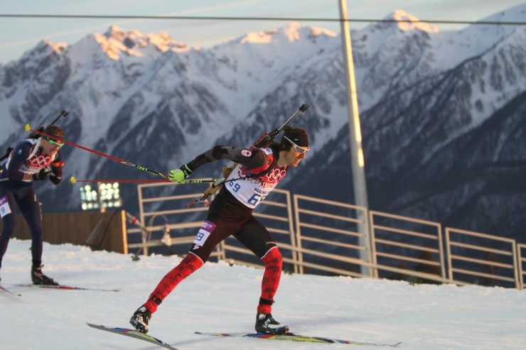 Canada's Brendan Green on his way to his best Olympic result of 21st in Thursday's 20 k individual biathlon race at the 2014 Winter Games in Sochi, Russia.