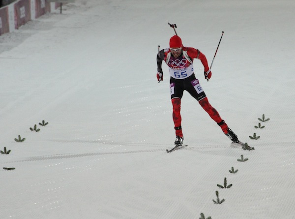 Jean Philippe Le Guellec of Canada headed in for fifth place in the 10 k sprint at the Olympic Games in Sochi, Russia, this winter. His longtime coach and training center have both been defunded by Biathlon Canada.