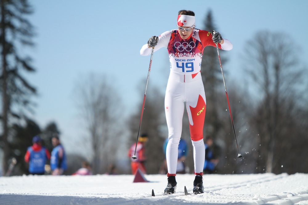 Dasha Gaiazova (Canadian World Cup Team) racing to 44th in Thursday's 10 k classic individual start at the 2014 Olympics in Sochi, Russia.