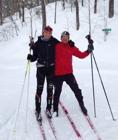 The author and her dad out for a ski before the Birkie.