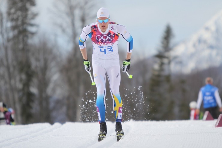 Sweden's Daniel Richardsson skiing to a bronze medal in Friday's 15 k classic at the Olympics in Sochi