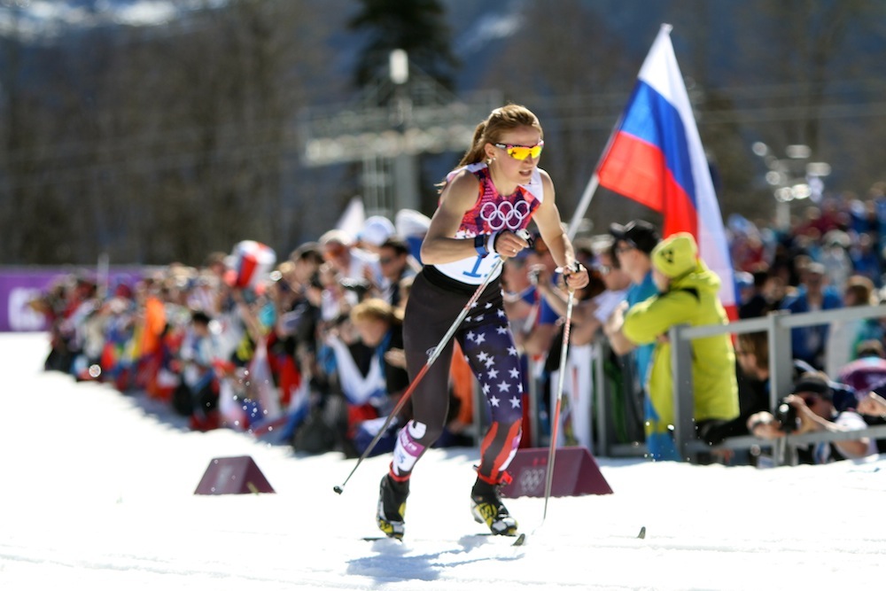 Sophie Caldwell (U.S. Ski Team) en route to 32nd in Thursday's 10 k classic individual start at the 2014 Olypmics in Sochi, Russia.