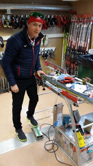 Erik Bjornsen with the Woodskis foot clamp in Sochi.