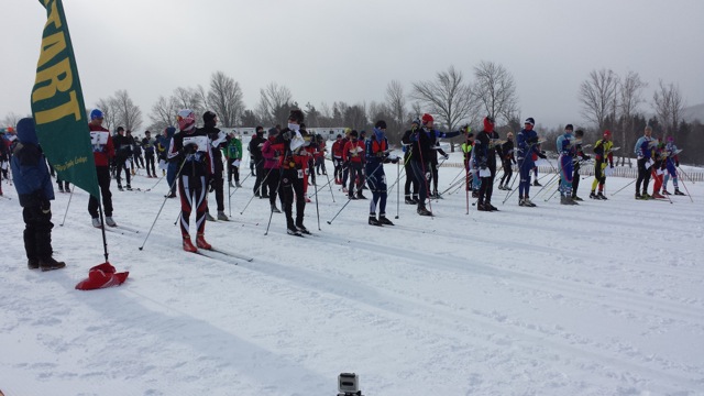 Long distance mass start at 2014 U.S. Ski Orienteering National Championships in Stowe, Vt. (Photo: Barbara Beall)