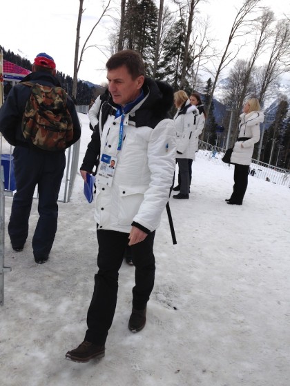 Former Estonian prime minister Andrus Ansip at the Laura Cross-Country & Biathlon Center in Krasnaya Polyana, Russia.  