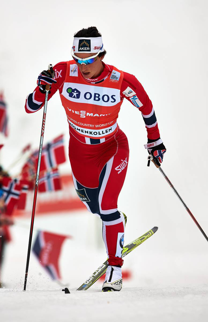 Marit Bjørgen on her way to winning the 30 k classic in Holmenkollen today. (Photo: Fischer/Nordic Focus)