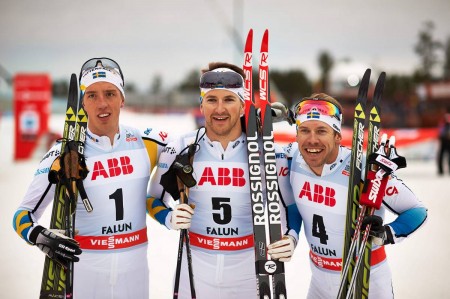 Sweden's three best hopes in sprinting and mid-distance (l-r): Calle Halfvarsson, Tobias Peterson, and Emil Joensson. (Photo: Fischer/NordicFocus.com)