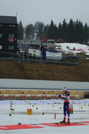 U.S. biathlete Lowell Bailey on the shooting range.