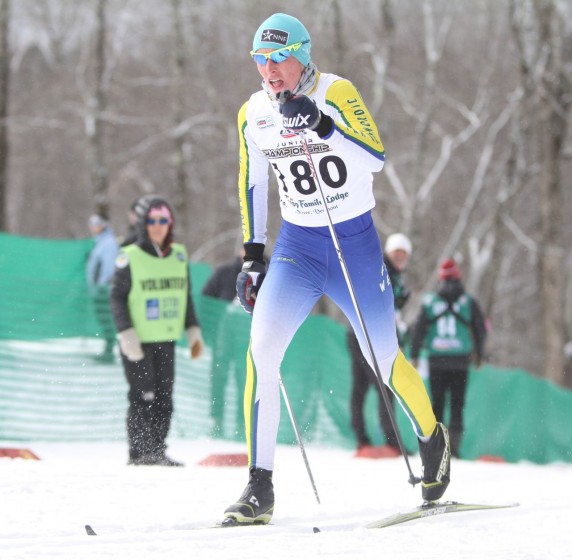 Peter Holmes (Unleashed Coaching/Far West) racing to the top U18 men's classic-sprint qualifying time at 2014 Junior Nationals in Stowe, Vt.