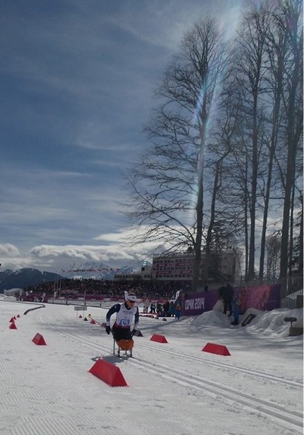 Oksana Masters on the course of the women's 5 k race. (Photo Greg Rawlings U.S. Paralympics)