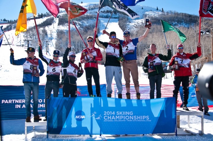 The men's podium in the 20 k freestyle mass start at the 2014 NCAA Championships in Soldier Hollow. (Photo: http://bertboyer.zenfolio.com) All proceeds from photo sales will be directly donated to NNF.