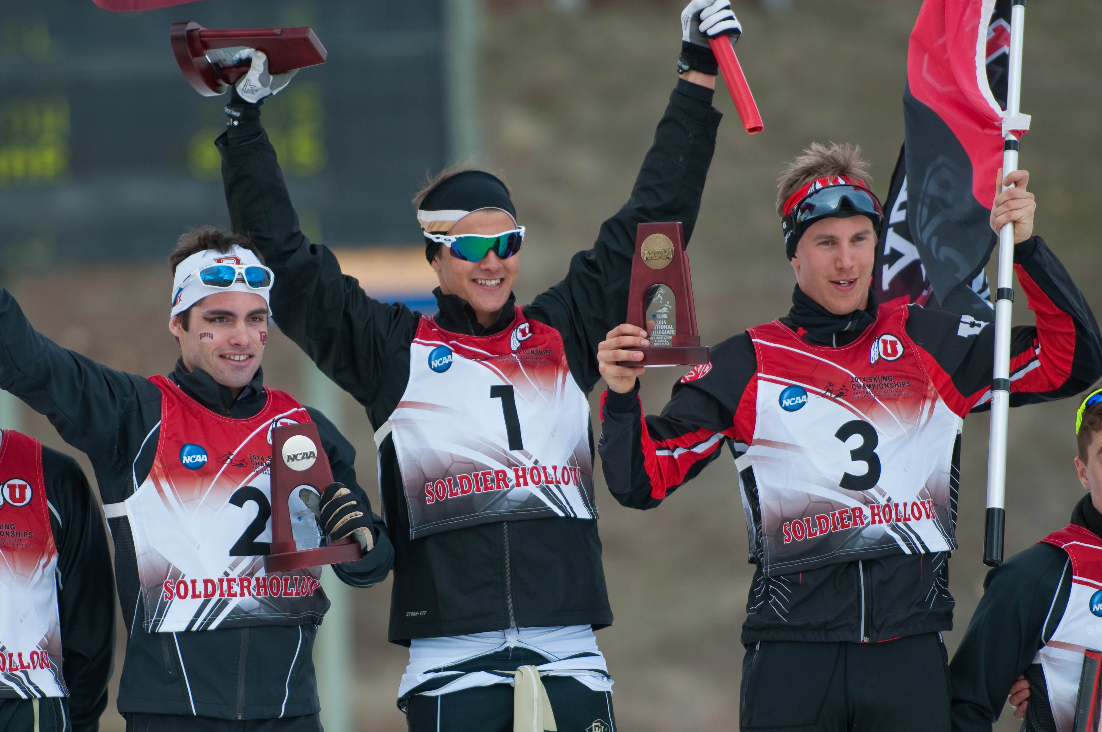 Rune Ødegård (Colorado) stands atop the podium for his win in the 10 k classic at the 2014 NCAA Championships. Pierre Guedon (Denver) and Niklas Persson (Utah) followed in second and third for a European sweep.(Photo: http://bertboyer.zenfolio.com) All proceeds from photo sales will be directly donated to NNF.