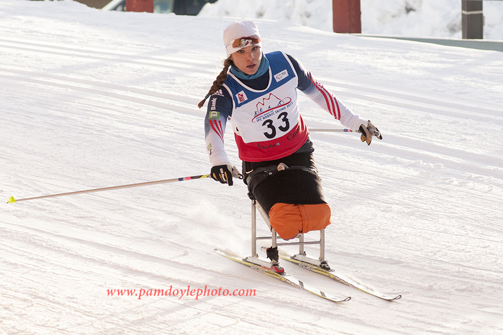 Oksana Masters racing in the IPC World Cup Canmore sprint race. (Photo: Pam Doyle)
