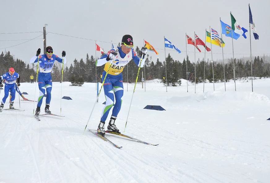 Scott Hill (NDC Thunder Bay/NST) racing to his second-straight individual junior title at Canadian Nationals on Tuesday in the 15 k freestyle in Corner Brook, Newfoundland.