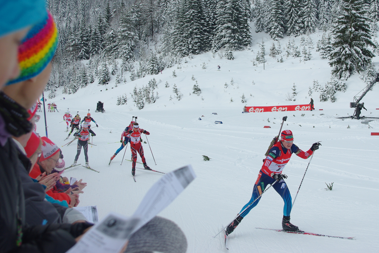 Irina Starykh competing in the World Cup pursuit in Hochfilzen, Austria, in December. That weekend, the Russian finished third and fifth in individual racing.