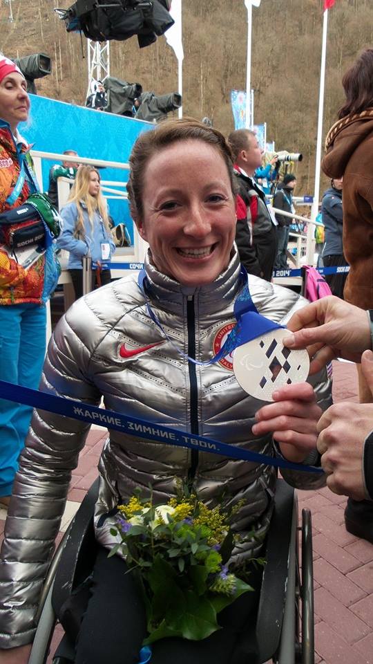 Tatyana McFadden with her sprint silver medal in Sochi. Photo BethAnn Chamberlain/U.S. Paralympics Nordic.