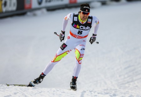 Canadian Alex Harvey races to a 14t place finish in the men's 1.5 k freestyle qualifier in Lahti, Finland. Harvey would later finish seventh overall after a small collision in his semifinal. (Photo: Fischer/Nordic Focus) 