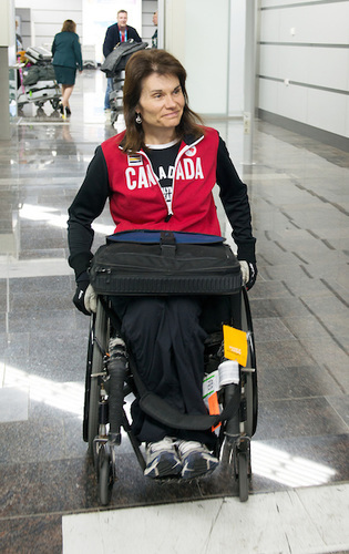 Sochi, RUSSIA - Mar 4 2014 -  Colette Bourgonje from Canada's Nordic team arrives prior to the 2014 Paralympics in Sochi, Russia.  (Photo: Matthew Murnaghan/Canadian Paralympic Committee)