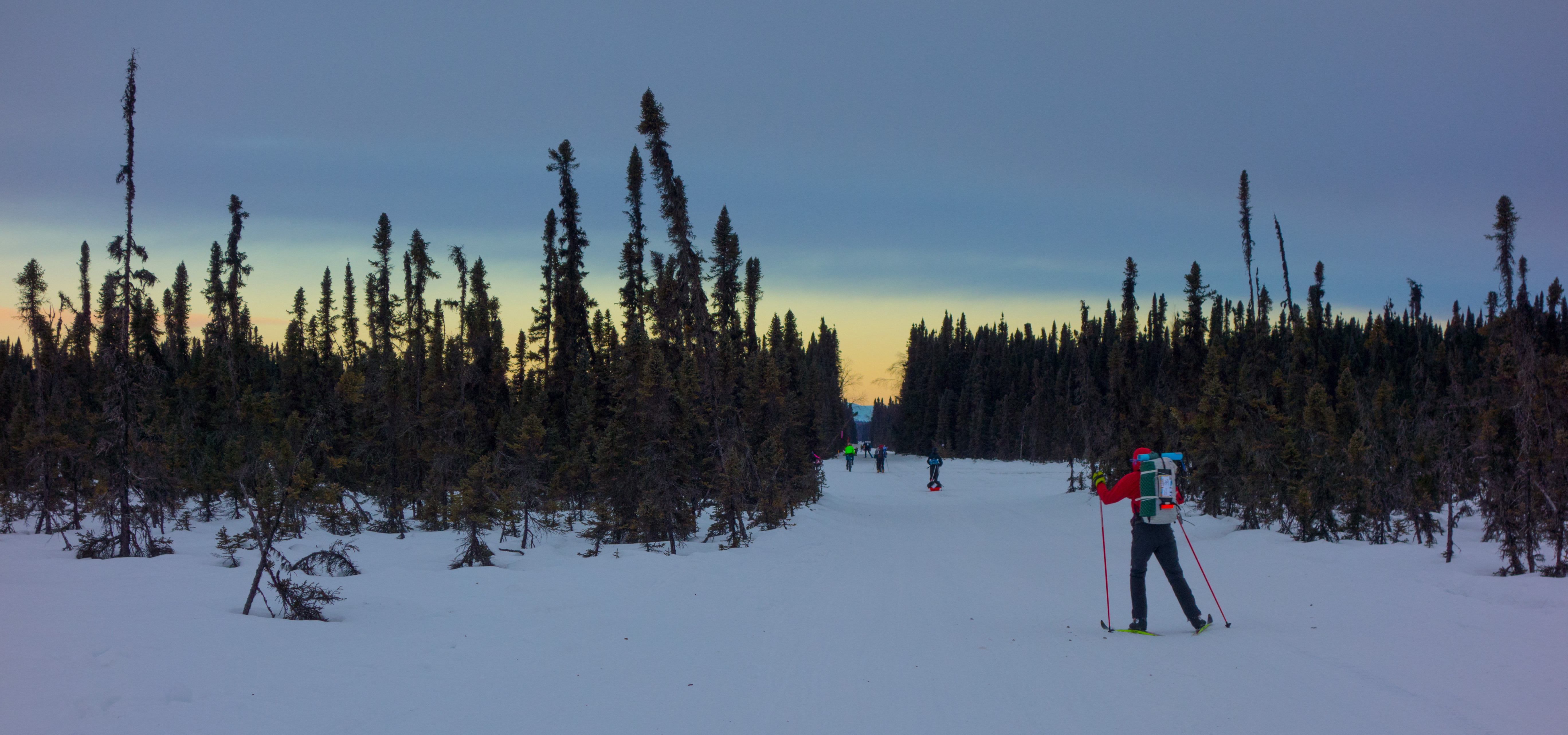 Trail skiing early in the Susitna 100. Photo: Seth Adams