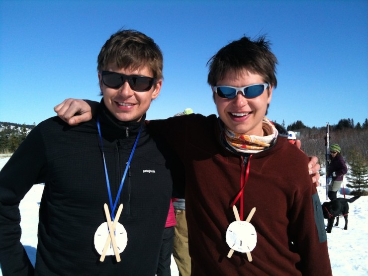 Lex Treinen and his brother Nick after placing first and second, respectively, at the Ski to Sea on March 30 in Homer, Alaska. (Courtesy photo)