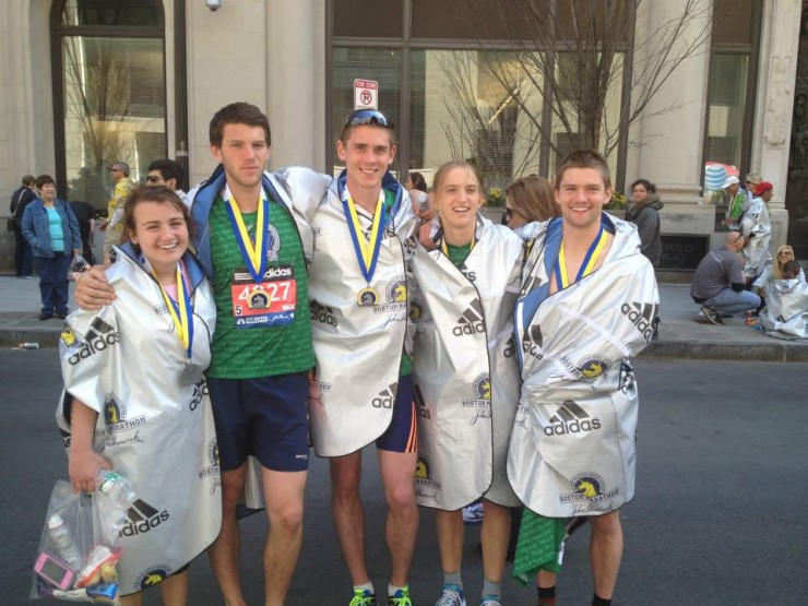 Isabel Caldwell and others in the Dartmouth crew who ran the 2014 Boston Marathon. (From left to right: Caitie Meyer, Oscar Friedman, Erik Fagerstrom, Isabel Caldwell, David Sinclair. Not pictured: Annie Hart) (Photo: Nancy Seem)