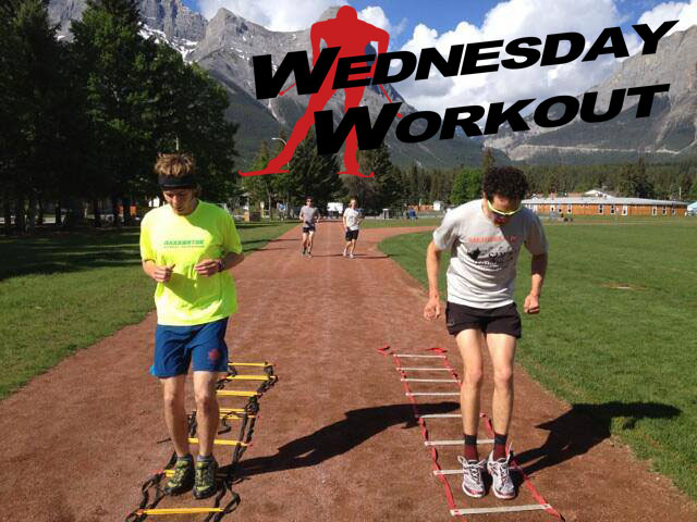 Zeke Williams (l) races through the ladder during a track workout with Alberta World Cup Academy teammate Yannick Lapierre in Canmore, Alberta. (Photo: Stefan Kuhn)